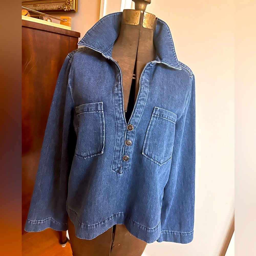 Sezane Blue Denim Button-Down Shirt